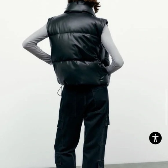 Zara Black Faux Leather Puffer Vest - Picture 3 of 9